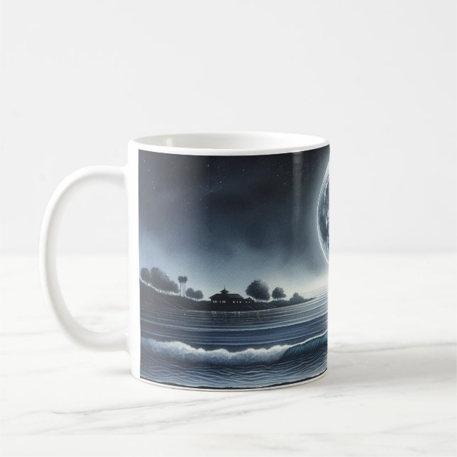 Caneca De Café Moonlit Ocean Waves Celestial Night Sky (Esquerda)