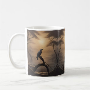 Caneca De Café Moonlit Perch: Um Pássaro Solitário em Crepúsculo