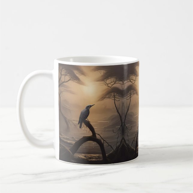 Caneca De Café Moonlit Perch: Um Pássaro Solitário em Crepúsculo (Esquerda)