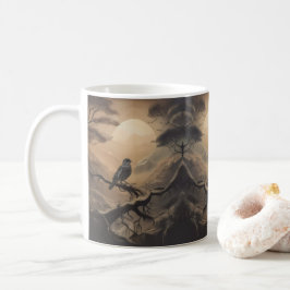 Caneca De Café Moonlit Perch: Um Pássaro Solitário em Crepúsculo