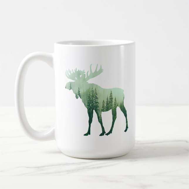 Caneca De Café Moose Deer E Floresta Natureza (Esquerda)