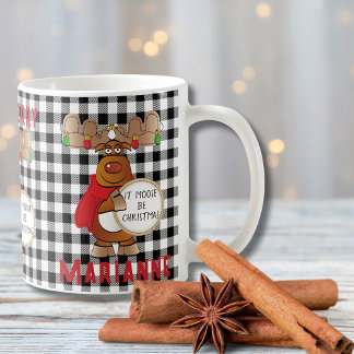 Caneca De Café Moose Personalizada Engraçada Torne Vermelha Feliz