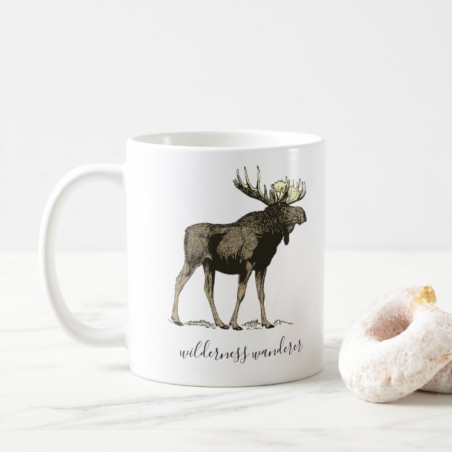 Caneca De Café Moose Wander Na Campa Branca De Esmalte (Com Donut)
