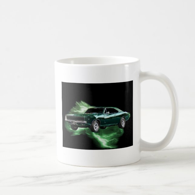 Caneca De Café Mopar: 'Carregador de 68 Dodge com relâmpago verde (Direita)