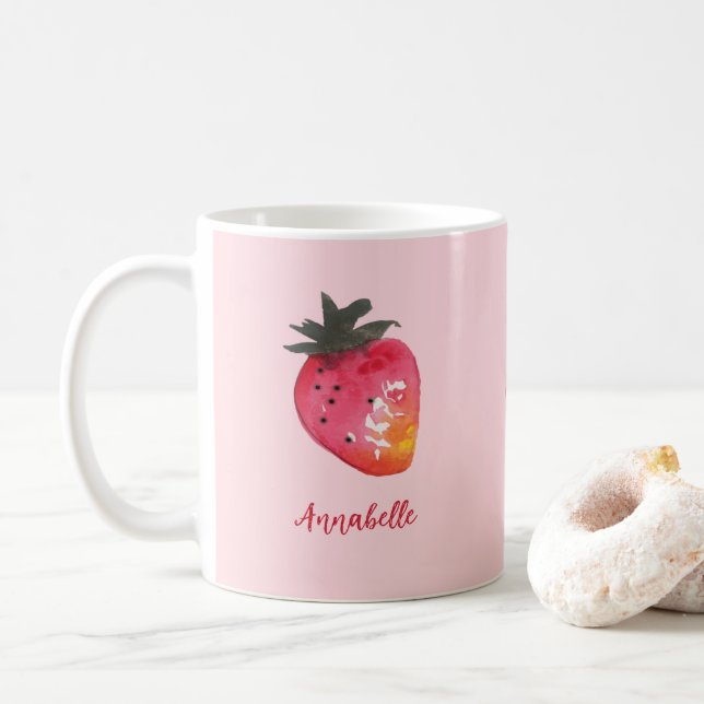 Caneca De Café Morango de Namorados Rosa Personalizado e Bonito (Com Donut)