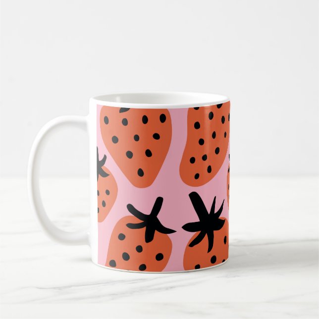 Caneca De Café Morango divertido, design sem costura desenhada à  (Esquerda)