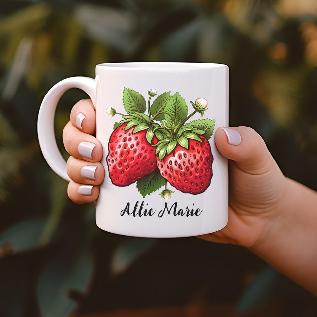 Caneca De Café Morango, Presente de Aniversário Personalizado par (Personalized Strawberry Mug, Customized Strawberry, custom name mug, personalized name mug,)