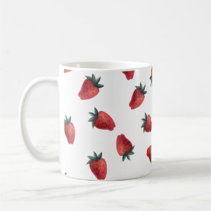 Caneca De Café Morangos Aquarela: Padrão Sem Costura Brincante