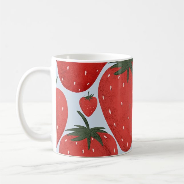 Caneca De Café Morangos De Verão Padrão Azul Claro (Esquerda)