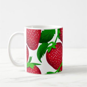 Caneca De Café Morangos em Padrões Brancos de Fundo