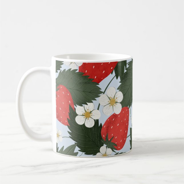 Caneca De Café Morangos: padrão de fruta de verão design. (Esquerda)