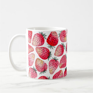 Caneca De Café Morangos pintados com aquarela e maré de tinta