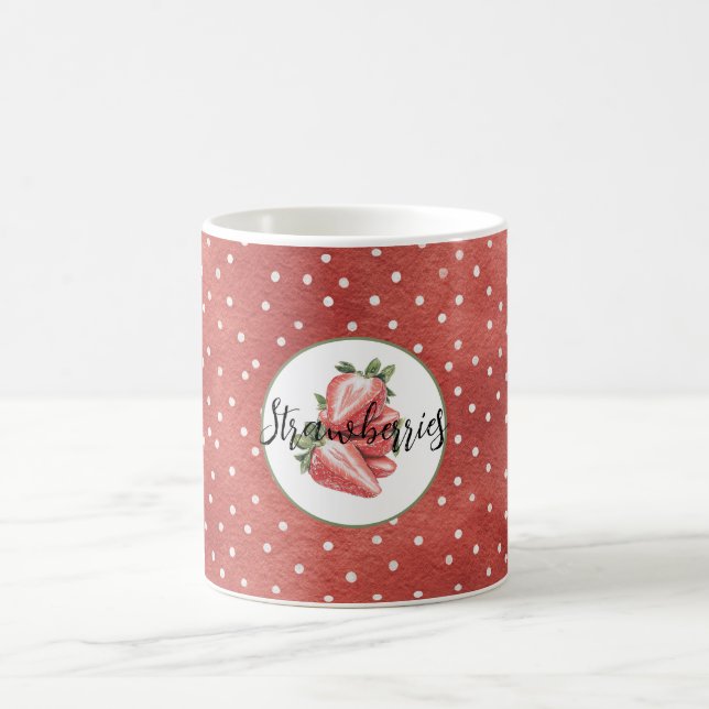 Caneca De Café Morangos Pontos Brancos Vermelhos Fruta   (Centro)