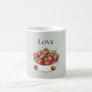Caneca De Café Morangos Vermelhos de Hortelã & Joaninhas