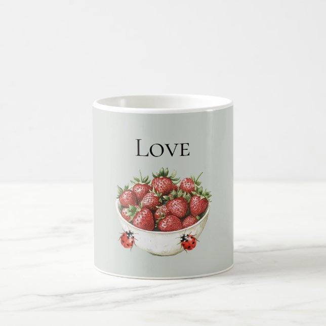 Caneca De Café Morangos Vermelhos de Hortelã & Joaninhas (Centro)