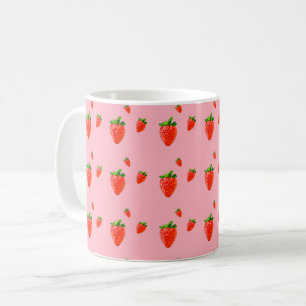 Caneca De Café Morangos vermelhos em fundo rosa