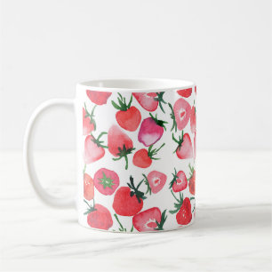 Caneca De Café Morangos Vermelhos Suculentos Padrão de Aquarela