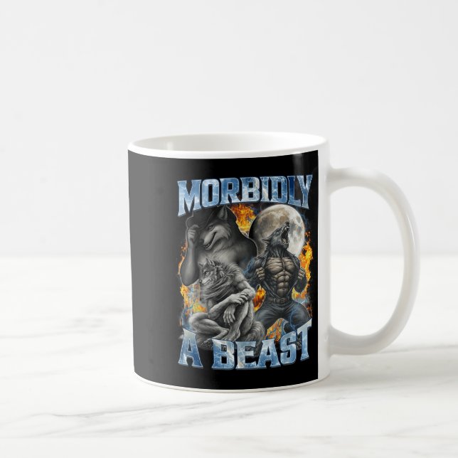 Caneca De Café Morbidly A Funny Cringe Alpha Werewolf Wolf Meme  (Direita)