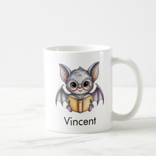 Caneca De Café Morcego Fofo Lendo um Livro Personalizado