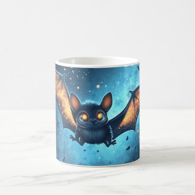 Caneca De Café morcego fofo voando à noite sob um céu estrelado e (Centro)