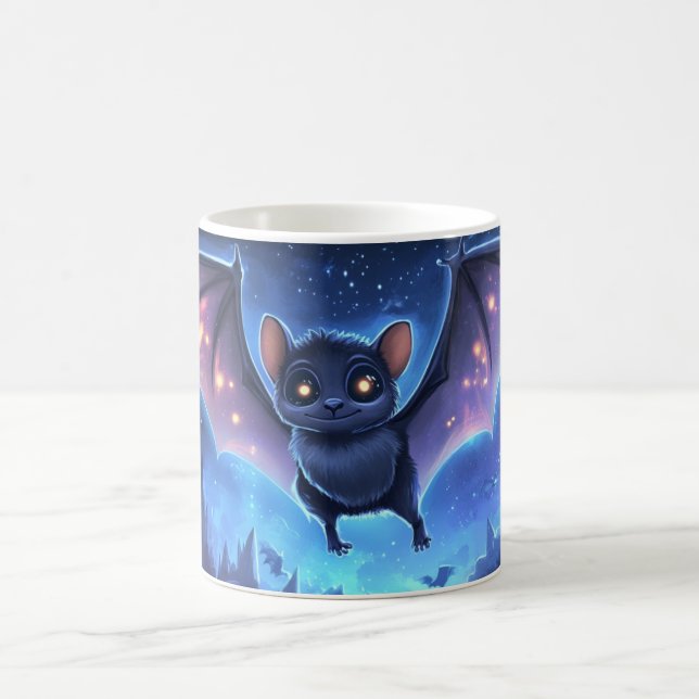 Caneca De Café morcego fofo voando à noite sob um céu estrelado e (Centro)