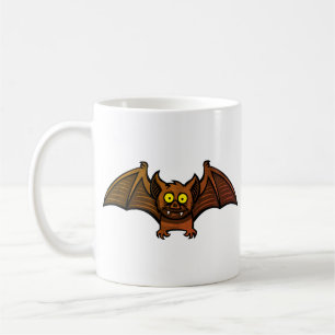 Caneca De Café Morcego Marrom Fofo com Olhos Amarelos e Presas de