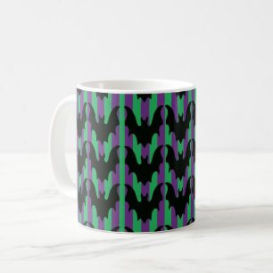 Caneca De Café Morcegos Pretos em Listras Roxas e Verdes de Hallo
