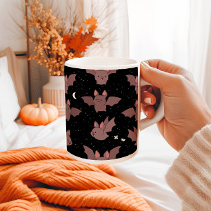 Caneca De Café Morcegos roxos fofos de Halloween no céu noturno