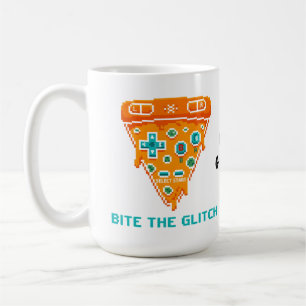 Caneca De Café Morde a Falha Retro 8-Bit Pixel Pizza Gamer