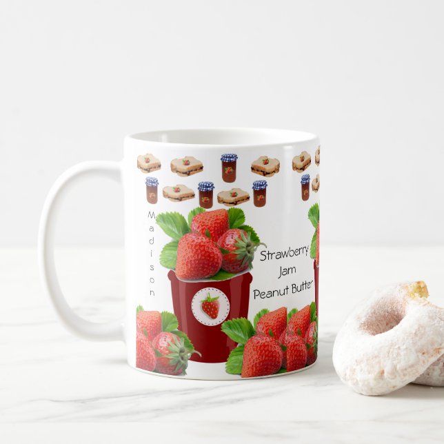 Caneca De Café Mordoma de amendoim Morango de Morango Mug (Com Donut)