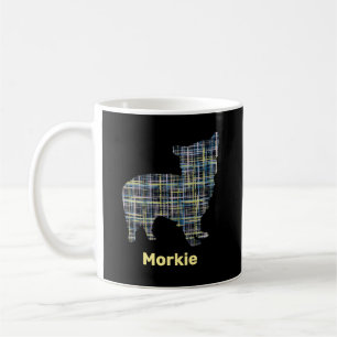 Caneca De Café Morkie Dog Amarelo e Blue Grid