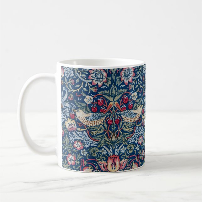 Caneca De Café Morris Strawberry Thief Clássico Azul Índigo Fino (Esquerda)