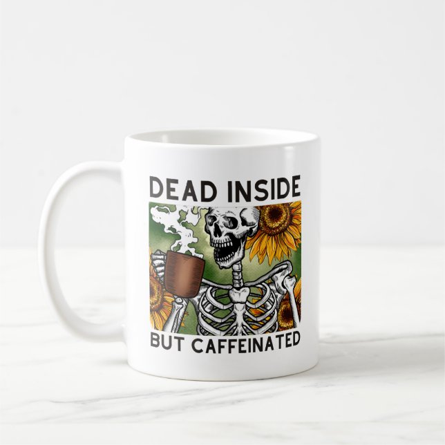 Caneca De Café Morto Mas Cafeinado Engraçado Cafeinado (Esquerda)