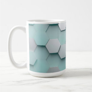 Caneca De Café Mosaico 3D Hexágono Pastel Menta