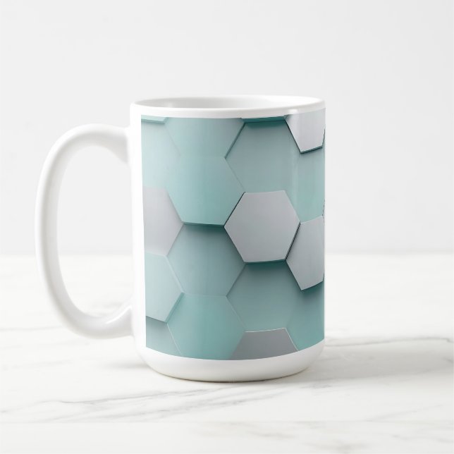 Caneca De Café Mosaico 3D Hexágono Pastel Menta (Esquerda)