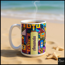 Caneca De Café Mosaico de Colcha Geométrica de Arte Popular Abstr