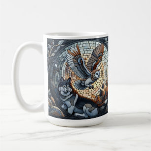 Caneca De Café Mosaico de Coruja e Lobo Natureza Arte de IA