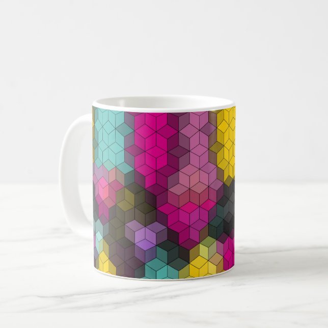 Caneca De Café Mosaico de formas hexagonais geométricas modernas  (Frente Esquerda)