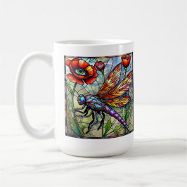 Caneca De Café Mosaico de libélula vitral vibrante olho de papoul