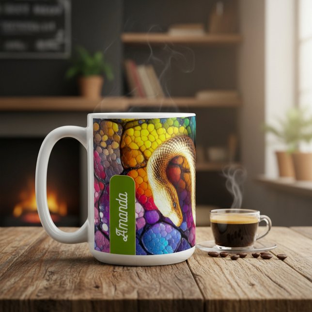 Caneca De Café Mosaico de Serpente Dourada (Criador carregado)