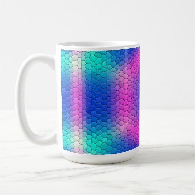 Caneca De Café Mosaico Hexágono Rosa no Gradiente Azul (Esquerda)