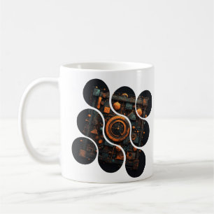 Caneca De Café Mosaico Industrial Steampunk: Geometria Laranja e