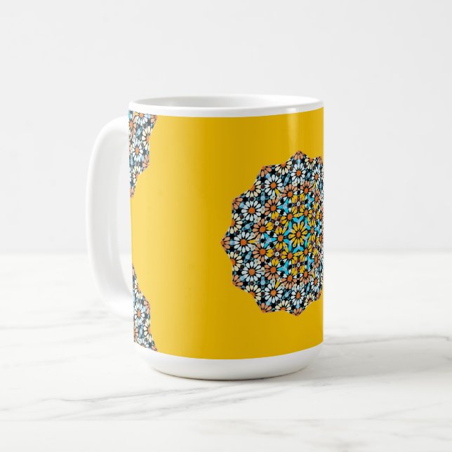 Caneca De Café Mosaico marroquino, Turquesa e Amarelo (Frente Esquerda)