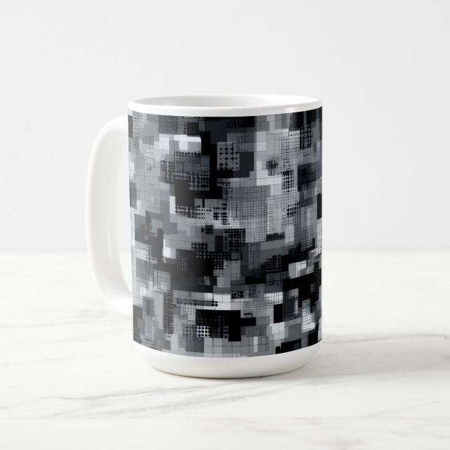 Caneca De Café Mosaico Matriz Monocromática (Frente Esquerda)