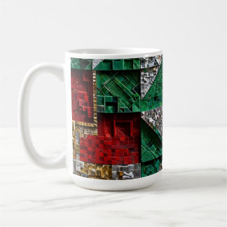 Caneca De Café Mosaico Quadrado Gigante Esmeralda Dourado Marfim 