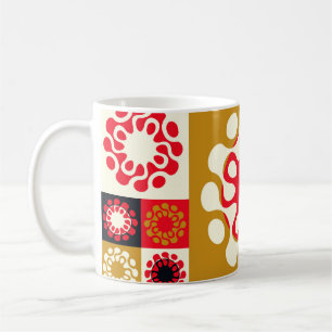 Caneca De Café Mosaico Vermelho Dourado asiático, Estilo Étnico.