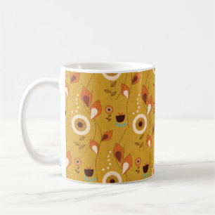 Caneca De Café Mostarda Floral dos anos 70