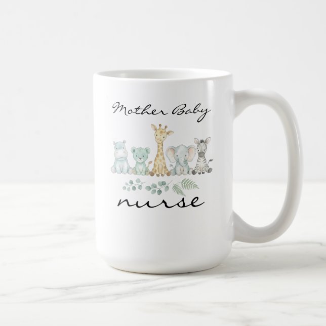 Caneca De Café Mother Baby Nurse Safari Jungle Animal Nursery (Direita)