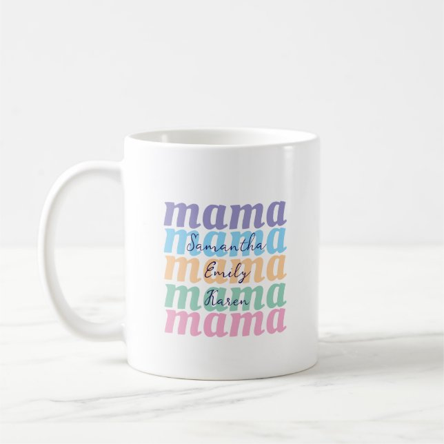 Caneca De Café Mothers day custom kids name MAMA gift (Esquerda)