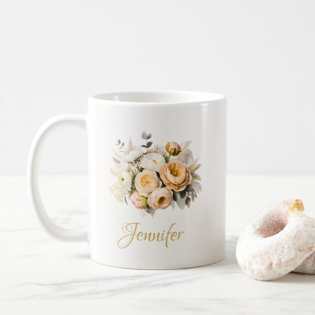 Caneca De Café Mother's Day Floral Mug Personalized Gift (Com Donut)
